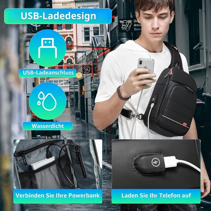 Чоловіча сумка-слінг Crossbody з USB-портом, водонепроникна нагрудна сумка для планшета 9.7