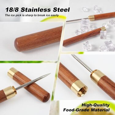 Ice Picks with Cover - 2 Pack Stainless Steel Ice Breakers, Non-Slip Wooden Handle, Ice Pick Tool, Easy to Grip, Ice Pick for Kitchen