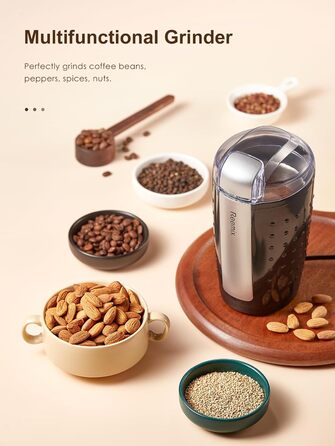 Електрична кавомолка Reemix, 100г, 2-в-1 (кава та спеції), з нержавіючої сталі, тиха, з щіткою та ложкою, чорна