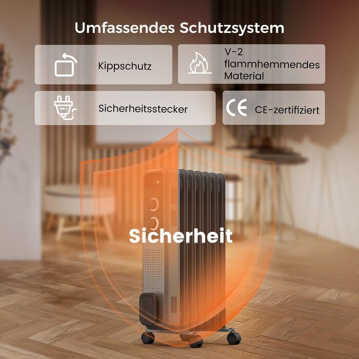 Масляний радіатор COWSAR: Енергоефективний обігрівач з 3 режимами, захистом від перекидання та перегріву, 1200W, сірий для вітальні та спальні