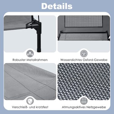 Підвищене ліжко для собак UISEBER 92x76x92 см, Outdoor з дахом, для великих собак до 50 кг, водонепроникне, сіре+чорне 【L】