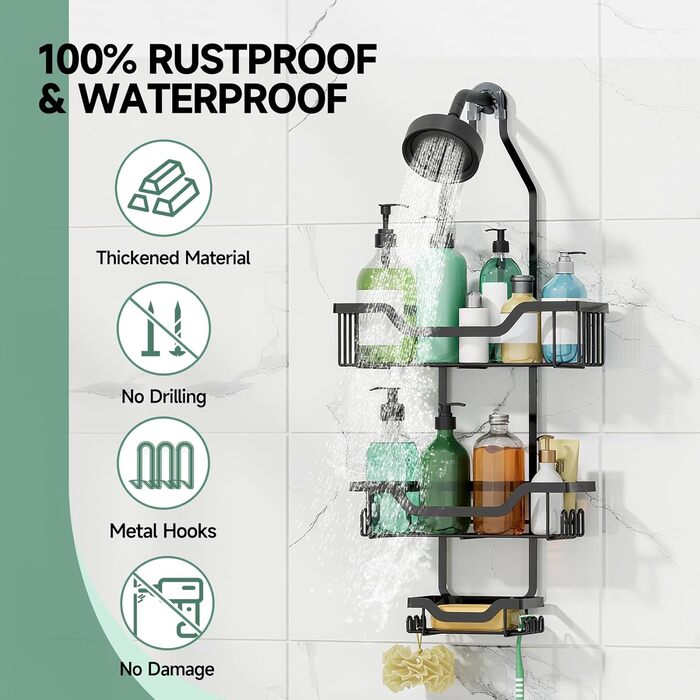 Поличка для душу без свердління, чорна. Настінна поличка для душу з 3 кошиками для шампуню та гелю для душу (Стиль B)