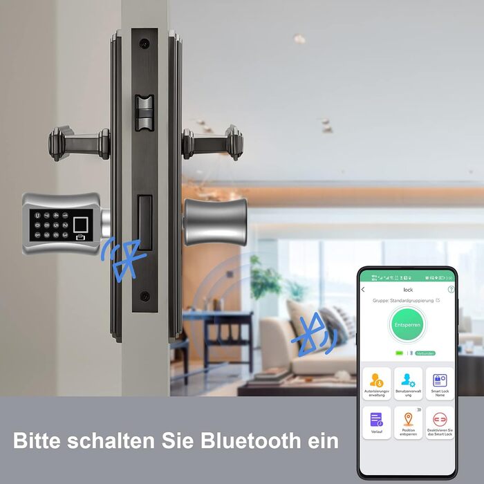 Електронний дверний замок Eseesmart з відбитком пальця, кодовим вводом, Bluetooth-додатком і ключем, циліндр 40/40 (80 мм)
