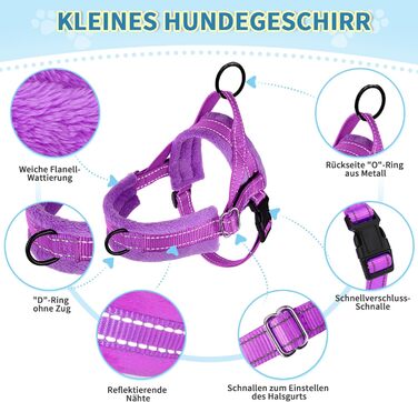 Нашийник для собак середніх та маленьких порід, м'який, не тягне, з 2 карабінами, легкий, світловідбиваючий, чорний (S, фіолетовий)