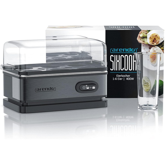 Arendo - Stainless Steel Egg Cooker with Keep-Warm Function - Tilt Switch with Indicator Light - Freely Selectable Hardness Level - Brushed Stainless Steel - BPA-Free - in Cool Grey B: Cool Grey