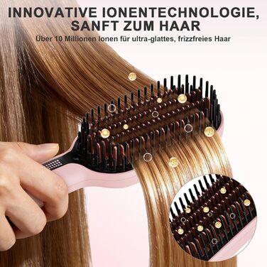 Іонізаційна щітка-випрямляч для волосся iToncs 2-в-1 з захистом від опіків та функцією пам'яті, LCD-дисплей, 5 температурних режимів (120°C-230°C), Dual Voltage, рожева