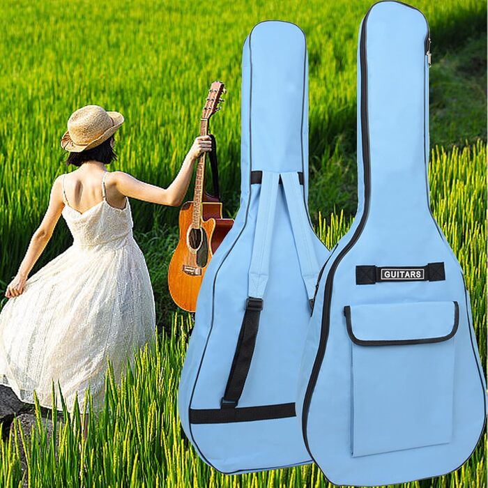 Водонепроникний гітарний кейс SUQ Oxford, 40/41 дюймів, з музичним принтом, нейлон, Gigbag для електро-, акустичної та концертної гітари, ударостійкий, 8 мм, водонепроникний (блакитний)