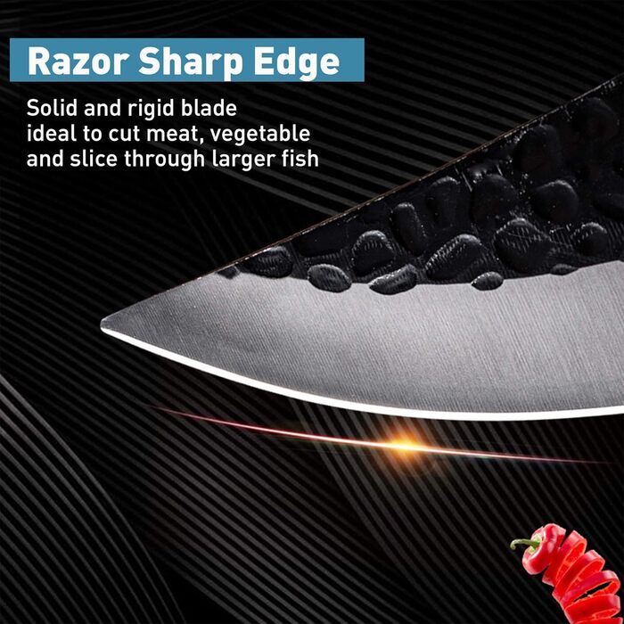 Вікінзький ніж Ausbeinmesser: ручна робота, повний хвостовик, японський кухонний ніж для м'яса з піхвою з шкіри. Карбонова сталь, для кухні, відпочинку на природі, BBQ, кемпінгу. Чудовий подарунок!