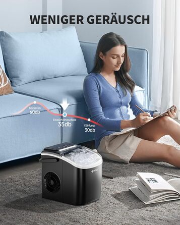 Машина для приготування льоду Ecozy - швидка та компактна, 9 кубиків за 6 хвилин, 12 кг/24 год, самоочищення, 2 розміри кубиків, для офісу, дому, бару та вечірки, чорний