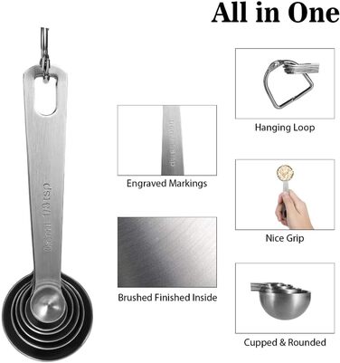 Набір мірних ложок з нержавіючої сталі Merecho (6 шт.) - для випічки, сухої їжі та рідини