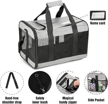 Транспортна переноска для собак та котів HITSLAM, складана, сіра (M)