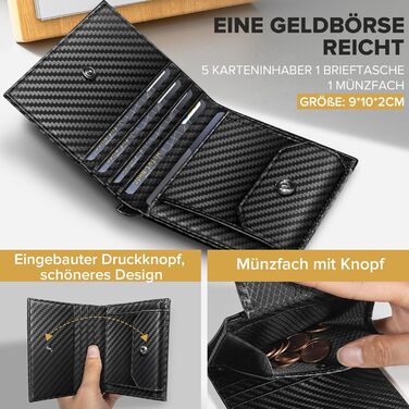Чоловічий гаманець UNOSEKS: RFID захист, картхолдер, slim модель з відділенням для монет, на 1-6 карт (карбон, чорний)