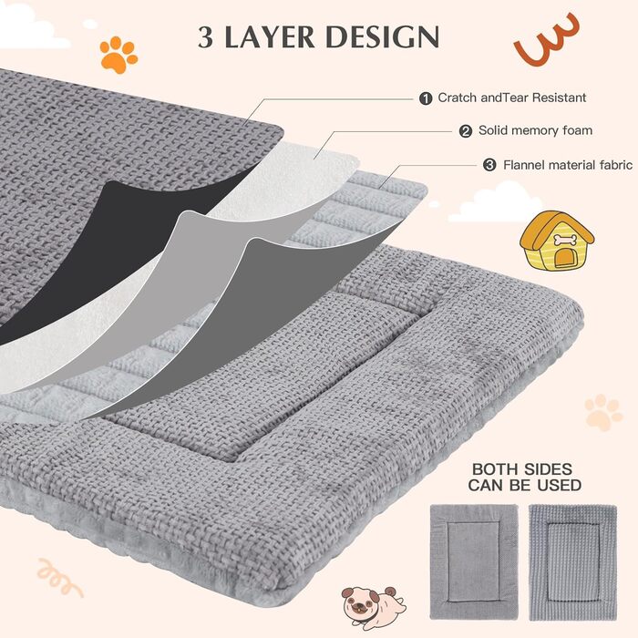 Килимок для собак Vejaoo XZ016 сірий, 60x45 см: миється, м'який, теплий