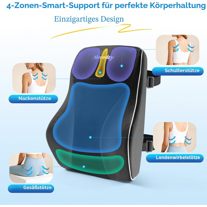 Подушка для попереку Niceeday для офісного крісла та авто з піни Memory Foam, дихаюча 3D сітка, підтримка спини
