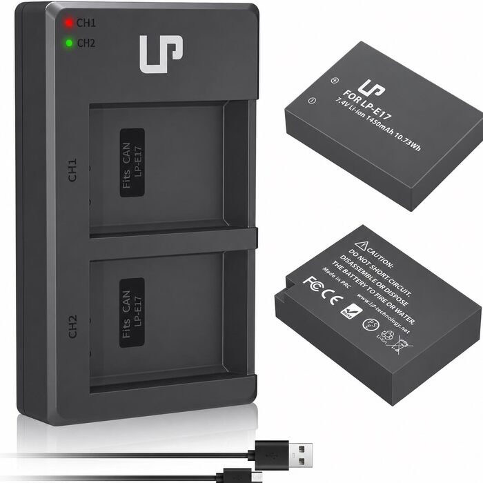 Акумулятор Canon LP-E17 + Двоканальний зарядний пристрій 2x1450mAh для EOS R8 R10 R50 RP Rebel T6i T7i T8i SL2 SL3 77D 200D 750D 760D 800D M3 M5 M6 Mark II