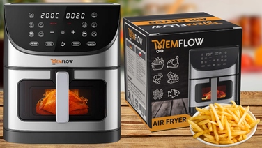 Аерофритюрниця MEMFLOW 8л, 1800 Вт, 14 програм, сенсорне керування, срібляста