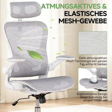 Офісне крісло GTPLAYER Ergonomisch - регульована спинка, підлокітники, поперекова підтримка, функція гойдання, дихаюча сітка, 150 кг (Білий)