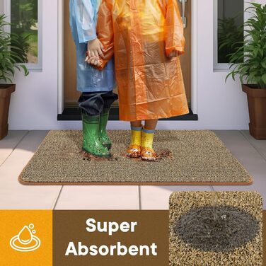 Привратний килимок Mibao 40 x 60 см, вологопоглинаючий та протиковзкий килим для вхідних дверей, для взуття та лап тварин, темно-коричневий