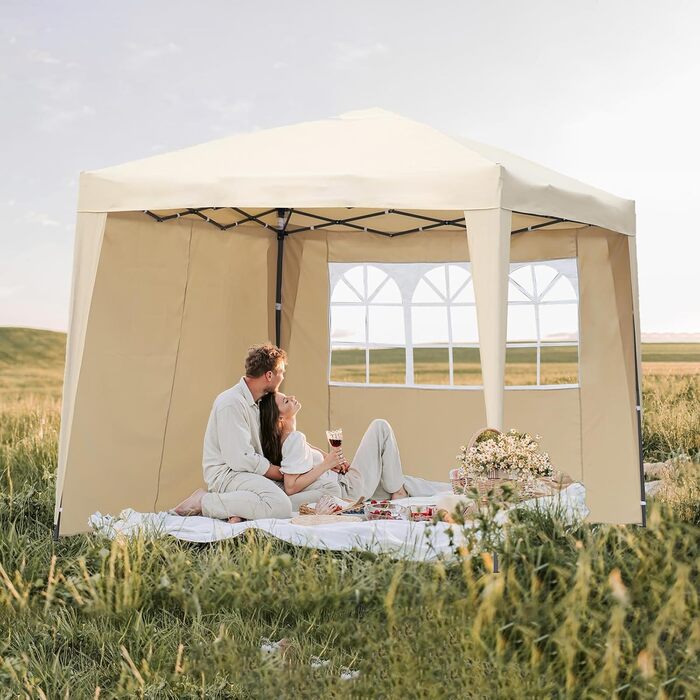 2.5x2.5m Folding Patio Canopy, Water-Resistant, Steel and Polyester (Beige)