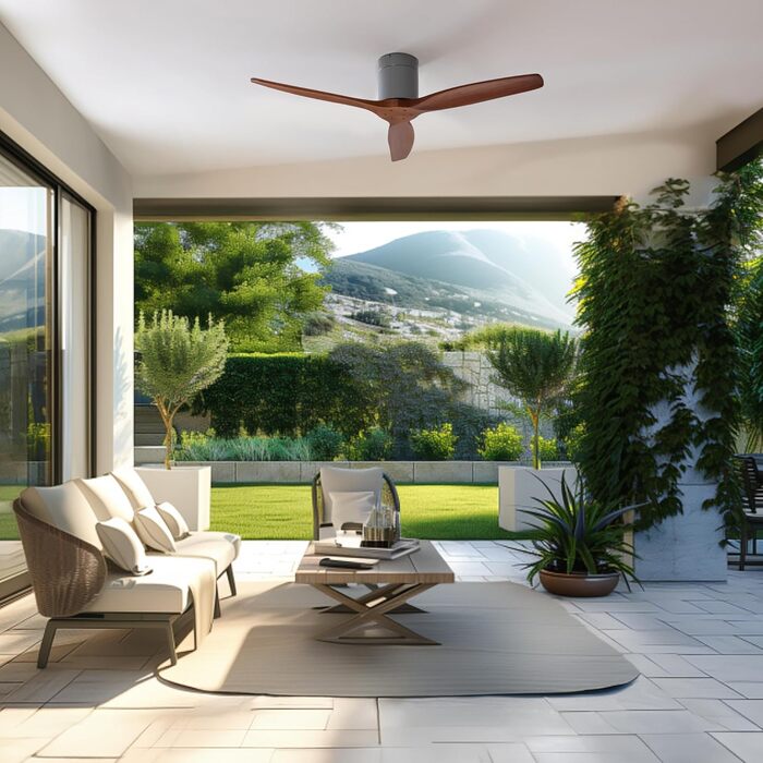 Вентилятор стельовий Cecotec EnergySilence Aero 5500 Aqua IronDarkWood Connected, двигун DC 40W, Wi-Fi, для дому та вулиці, 3 лопаті, 6 режимів, металік та темно-коричневий сталь | темне дерево