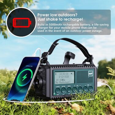 Портативне радіо DAB/DAB+/UKW з сонячною батареєю та акумулятором 5000mAh, USB-зарядкою, LED-ліхтариком та SOS-сигналом (блакитне)