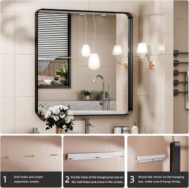 Дзеркало настінне Hasipu Schwarz, 55x60 см, глибокий рамковий прямокутний дзеркало для ванної кімнати, вітальні, коридору, чорний