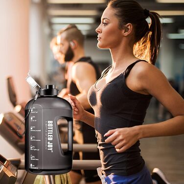 Sports Water Bottle, 1 Gallon/ 3.5L Water Bottle with Time Markings, Leak-Proof, Reusable & BPA-Free Water Bottle with Handle & Cleaning Brush for Gym, Office