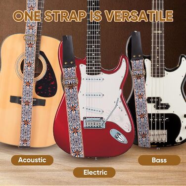 Гітарний ремінь Jacquard з вишивкою з бавовни з кінцями з натуральної шкіри для акустичної гітари GS-89-1 Petal Brown