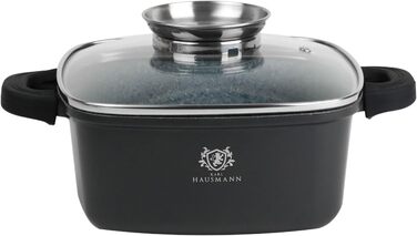 Каструля Karl Hausmann з антипригарним покриттям з кришкою, 2.3 л, Ø 20 см, квадратна, для всіх типів плит (в т.ч. індукційних), чорна