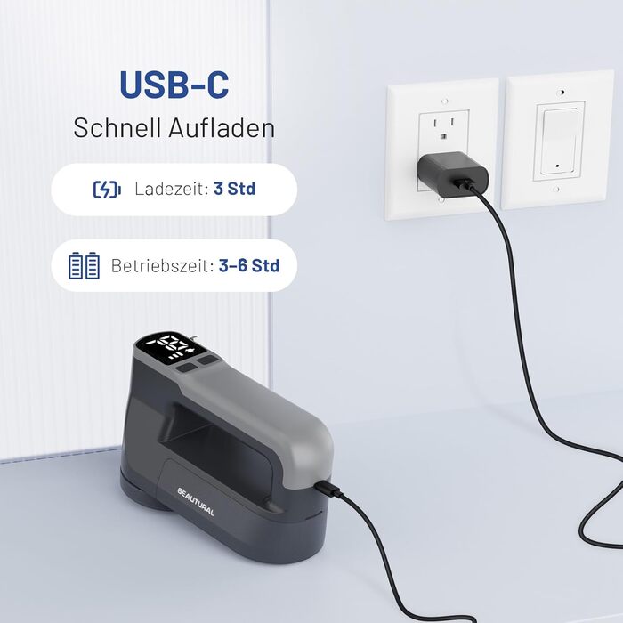 Машинка для видалення катишків Beautural: 3 швидкості, 6 лез, 1800mAh, LED, для одягу, меблів, ковдр, ворсу сірого кольору