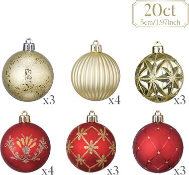 Набір прикрас на ялинку Valery Madelyn 20 шт. 6 см, пластик, червоно-золотий, з гачками