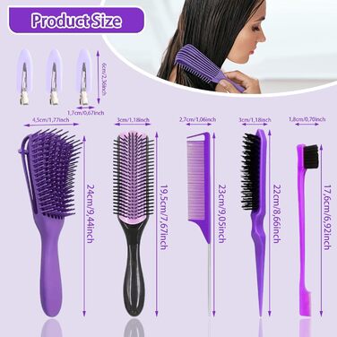 Набір гребінців та щіток WhaleO для волосся: щітка для локонів, пучок, розчісування, для кучерявого волосся, гребінець з ручкою, набір для створення зачісок, аксесуари для волосся
