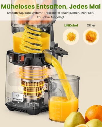 Шнекова соковижималка LINKChef Slow Juicer, 250Вт, для цілих овочів та фруктів, широкий отвір 130мм, чаша 1.8л, з функцією реверсу, без BPA