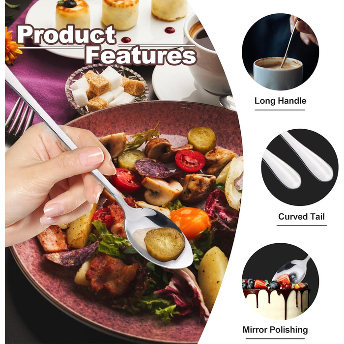 Набір з 12 ложок для лате макіато, нержавіюча сталь, довгі чайні ложки, ложки для десертів та кави