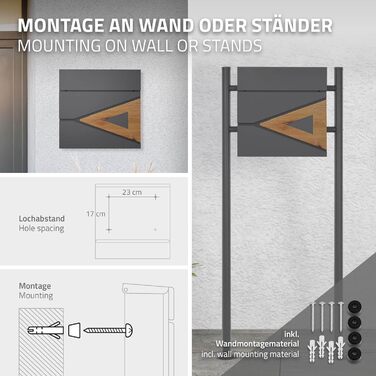 Поштовий ящик ML-Design 37x36,5x11 см антрацит/під дерево, сталевий, з газетницею, замок на 2 ключі, сучасний настінний дизайн