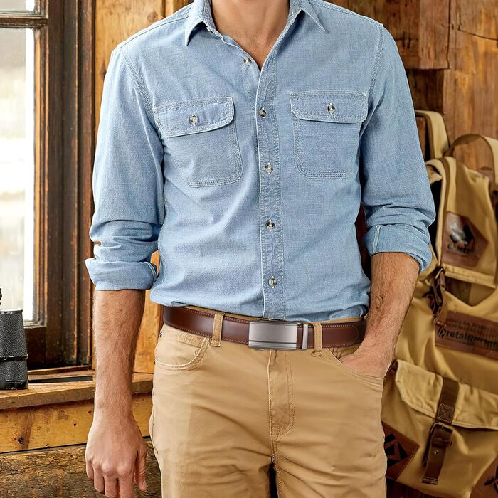 Чоловічий шкіряний ремінь WHIPPY Automatik з регулюванням, ширина 35 мм, колір D-brown, довжина 130 см (підходить для штанів 101-115 см)