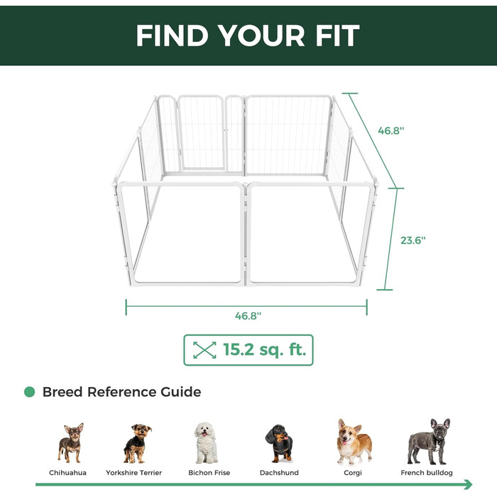 FXW Pawadise: Металевий вольєр для собак з акрилу та металевої сітки, 61 см, 8 панелей, білий, для цуценят та маленьких собак