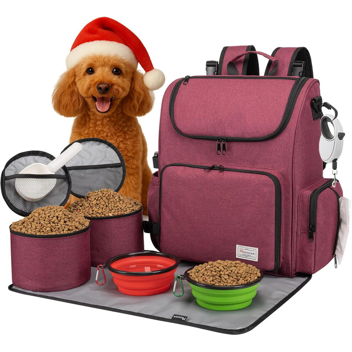 Модерна переноска для собак та котів Modoker, відповідна стандартам авіаперевезень, з органайзером, зручним плечовим ременем, контейнерами для корму та складаними мисками (Рожевий)