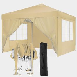 COBIZI Pavilion - Waterproof, Stable, Winter-Proof, Foldable, Pop-Up Gazebo/Party Tent for Beach, Wedding, Garden - with 4 Side Panels, UV Protection 50+, Adjustable Height (Khaki, 3x3m)