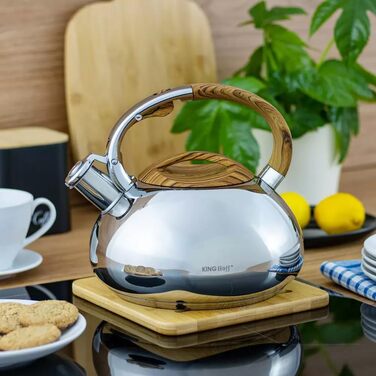 Чайник швейцарський Kinghoff/Klausberg 3274 7077 з нержавіючої сталі, 3л, Induktion, з свистком, сріблястий