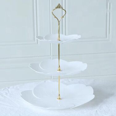 Підставка для тістечок Wagoodter на 3 яруси, тортова підставка, багаторівнева підставка для десертів, багаторазова для весілля, дня народження, чайної вечірки (біла квітка)