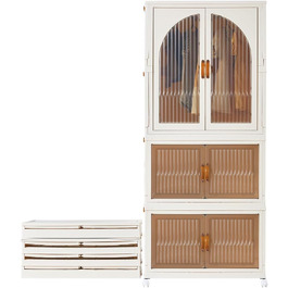 Foldable Kitchen Cabinet 98cm Storage Cabinet with 3 Doors and Wheels, Kitchen Cabinet for Living Room, Kitchen, Office, Large White (D-2 Layer Cabinet)