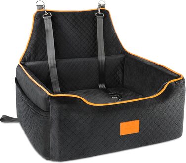 GL GLENSLAVE Dog Car Seat for Medium/Large Dogs - Elevated Pet Seat for Dogs Up to 25kg or 2 Small Dogs - Removable & Washable with Thick Cushions & Storage Pockets (Black)