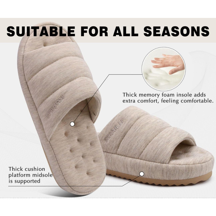 Чоловічі домашні тапочки KuaiLu: стильні, з м'якою устілкою з піною Memory Foam, для дому та вулиці (Бежевий, 49 EU)