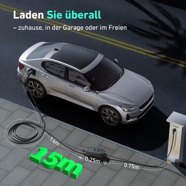 Кабель для зарядки електромобіля EVJUICION, Тип 2 - Schuko, 3.68kW, 15м, IP67