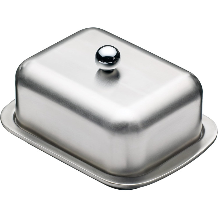 MasterClass Double-Walled Insulated Master Class Butter Dish with Lid, Stainless Steel, Silver, 16 x 12.2 x 9 cm