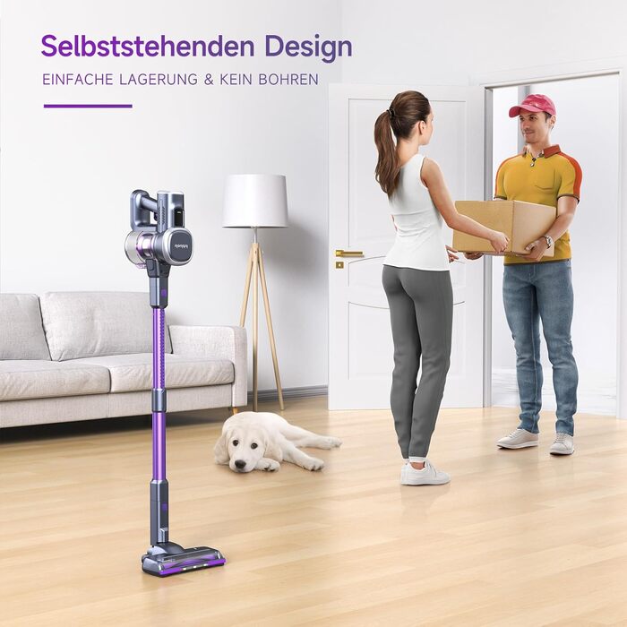 Бездротовий пилосос Lubluelu 27000Pa з акумулятором, 220W, 50 хвилин роботи, 2 насадки та 2 фільтри для твердих поверхонь, фіолетовий