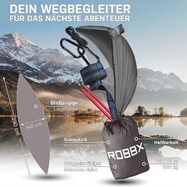 Гамак ROBBX® для 2 осіб з москітною сіткою | 300 кг | Сірий, 290x140 см | Намет-гамак для кемпінгу та відпочинку на природі