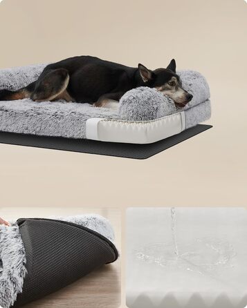 Feandrea FluffyHug Dog Bed, XL Size Dog Cushion, Dog Mat for Medium and Large Dogs, Dog Sofa with Plush Foam, Removable and Washable Cover, 106 x 80 x 23 cm, Ombré Grey PGW233G01