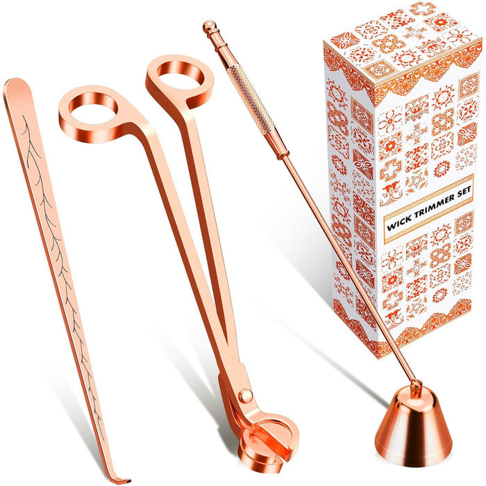 Candle Snuffer and Wick Trimmer Accessory Set (Rose Gold)